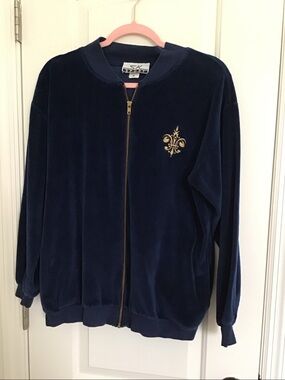 Vintage 90s SK Sport Velour Zip Up Jacket Gold Crest